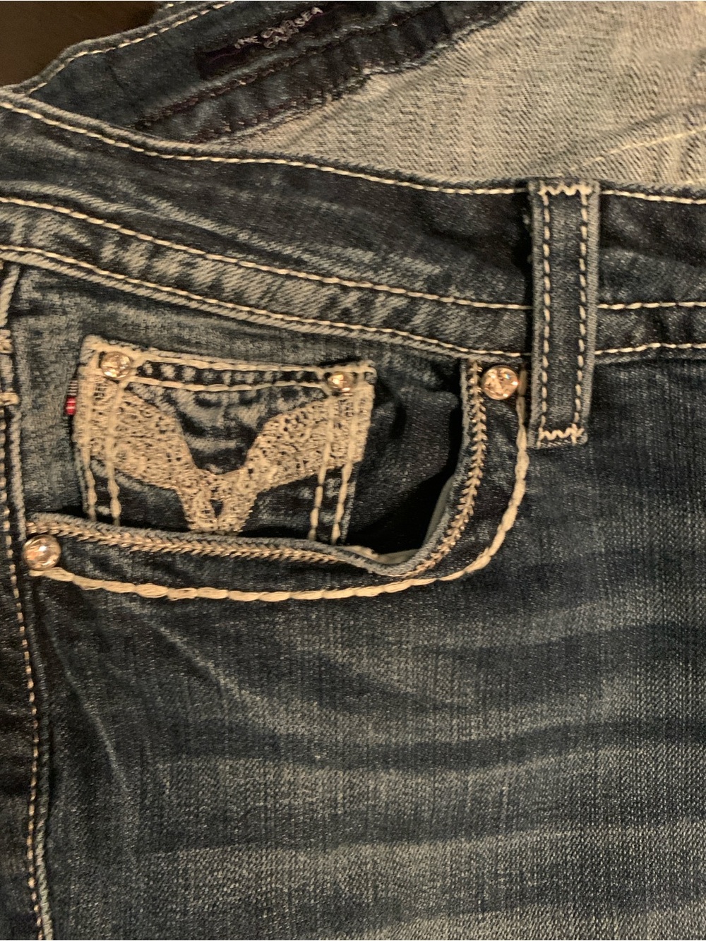 Vigoss Dark Blue Slim Straight Jeans with Embroidered Pocket